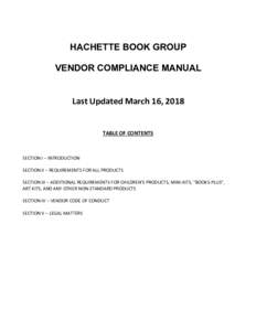 HACHETTE BOOK GROUP VENDOR COMPLIANCE MANUAL Last	Updated	March	16,	2018