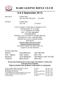 BARCALDINE RIFLE CLUB 8 & 9 September 2012 Saturday 8 Sunday 9  8.00am Start