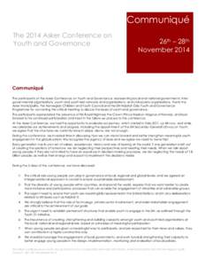 Communiqué The 2014 Asker Conference on Youth and Governance 26th – 28th November 2014