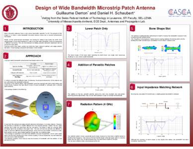 Design of Wide Bandwidth Microstrip Patch Antenna Guillaume Derron* and Daniel H. Schaubert+ *Visiting from the Swiss Federal Institute of Technology in Lausanne, STI Faculty, SEL-LEMA +University of Massachusetts-Amhers
