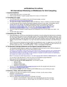 antGuidelines for authors 5th International Workshop on Middleware for Grid Computing 1. Important deadlines • •