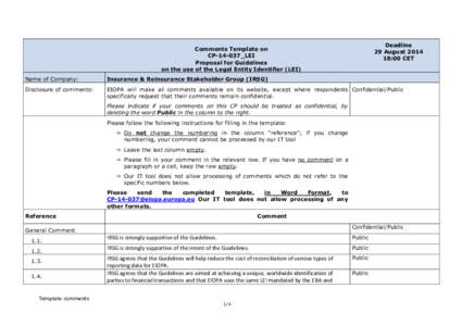 Deadline 29 August[removed]:00 CET Comments Template on CP-14-037_LEI