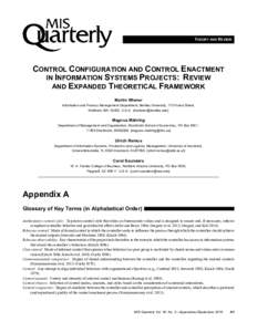 THEORY AND REVIEW  CONTROL CONFIGURATION AND CONTROL ENACTMENT IN INFORMATION SYSTEMS PROJECTS: REVIEW AND EXPANDED THEORETICAL FRAMEWORK Martin Wiener