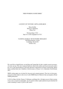 NBER WORKING PAPER SERIES  A SURVEY OF VENTURE CAPITAL RESEARCH Marco Da Rin Thomas F. Hellmann Manju Puri