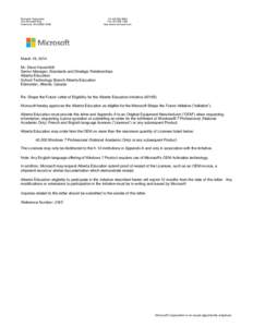 Microsoft Corporation One Microsoft Way Redmond, WA[removed]Tel[removed]Fax[removed]