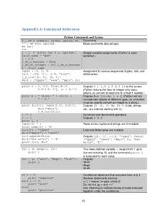 Appendix A: Command Reference Python Commands and Syntax # I am a comment; Python ignores me. 