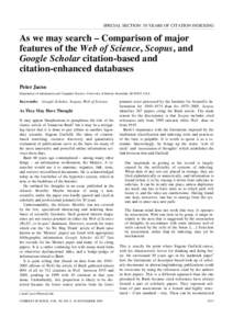 SPECIAL SECTION: 50 YEARS OF CITATION INDEXING  As we may search – Comparison of major