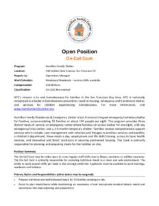 Open Position On-Call Cook Program: Hamilton Family Shelter