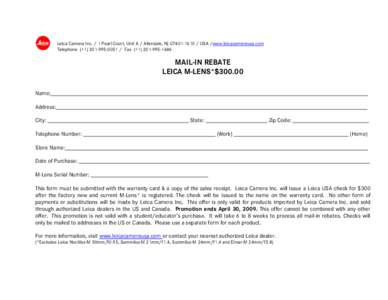 Microsoft Word - Leica M-Lens Mail-in Rebate Form _April 30, 2009_