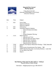Nisqually River Council Meeting Agenda Friday March 28, 2014 University of Washington’s Pack Forest 9:30 am to 12:30 pm