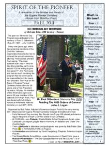 SPIRIT OF THE PIONEER A newsletter for the families and friends of the Eugene Pioneer Cemetery (Across from McArthur Court)  What’s in