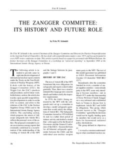 Fritz W. Schmidt  THE ZANGGER COMMITTEE: ITS HISTORY AND FUTURE ROLE by Fritz W. Schmidt