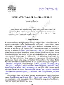Proc. Int. Cong. of Math. – 2018 Rio de Janeiro, Vol–1316) REPRESENTATIONS OF GALOIS ALGEBRAS Vyacheslav Futorny
