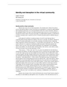 Identity and deception in the virtual community Judith S. Donath MIT Media Lab