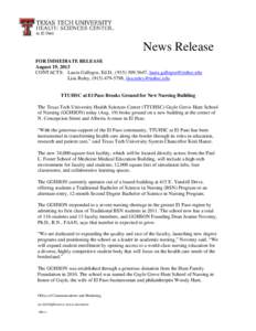 News Release FOR IMMEDIATE RELEASE August 19, 2013 CONTACTS: Laura Gallegos, Ed.D., ([removed], [removed] Lisa Ruley, ([removed], [removed]