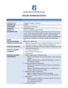 CENTRAL BANK OF SOLOMON ISLANDS  APPLICANT INFORMATION PACKAGE POSITION SPECIFICATION POSITION TITLE: REFERENCE NO.: