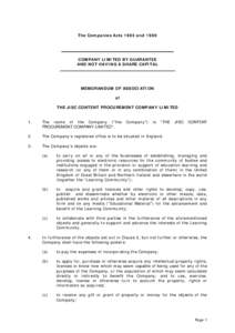 Memorandum of Association of the JISC Content Procurement Company Limited