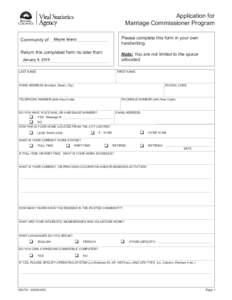 Application for Marriage Commissioner Program - Thetis Island