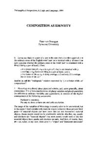 Philosophical Perspectives, 8, Logic and Language, 1994  COMPOSITION AS IDENTITY Peter van Inwagen Syracuse University