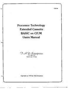 Processor Technology Extended Cassette BASIC on CP/M Users Manual