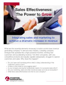 White Paper  Sales Effectiveness: The Power to Grow  Integrating sales and marketing to