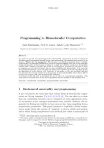 CS2BioProgramming in Biomolecular Computation Lars Hartmann, Neil D. Jones, Jakob Grue Simonsen  1,2