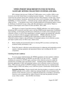 Draft NPDES Permit Requirements for Municipal Sanitary Sewer Collection Systems and SSOs