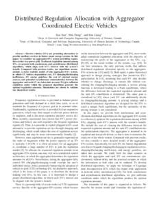 Distributed Regulation Allocation with Aggregator Coordinated Electric Vehicles † Dept. ∗ Dept.