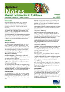 Mineral deficiencies in fruit trees H. Schneider, Cobram and V. Bates, Knoxfield Introduction Fruit trees which are not growing well or which are producing abnormal leaves may be suffering from a