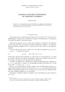 ARCHIVUM MATHEMATICUM (BRNO) Tomus[removed]), 405–414 MAXIMAL SOLVABLE EXTENSIONS OF FILIFORM ALGEBRAS Libor Šnobl