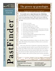 The grown-up genealogist By Pamela Erickson (www.FamilyScribe.us) Volume 23 Issue 11  PastFinder