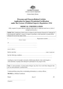 Application Form for Firearms Importation - Medical form