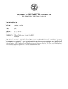 STATE OF TENNESSEE  DEPARTMENT OF ENVIRONMENT AND CONSERVATION AIR POLLUTION CONTROL DIVISION  MEMORANDUM