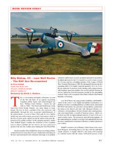 N a t i o n a l Av i a t i o n M u s e u m o f C a n a d a p h o t o  BOOK REVIEW ESSAY Billy Bishop, VC – Lone Wolf Hunter ~ The RAF Ace Re-examined