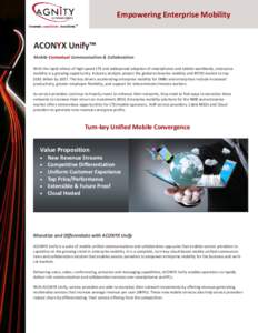 Empowering Enterprise Mobility  ACONYX Unify™ Mobile Contextual Communication & Collaboration With the rapid rollout of high speed LTE and widespread adoption of smartphones and tablets worldwide, enterprise mobility i
