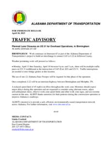 a ne Cls ALABAMA DEPARTMENT OF TRANSPORTATION FOR IMMEDIATE RELEASE April 10, 2015