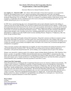 Microsoft Word - Steve Streit wins Industry Achievement Award press release - FINAL