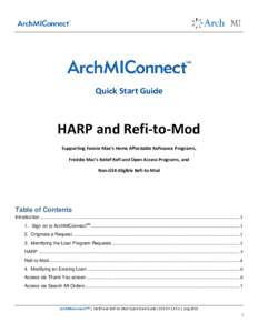 Quick Start Guide  HARP and Refi-to-Mod Supporting Fannie Mae’s Home Affordable Refinance Programs, Freddie Mac’s Relief Refi and Open Access Programs, and Non-GSE-Eligible Refi-to-Mod