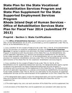 State Plan for the State Vocational Rehabilitation Services Program and State Plan Supplement for the State Supported Employment Services Program Rhode Island Dept of Human Services Office of Rehabilitation Services Stat