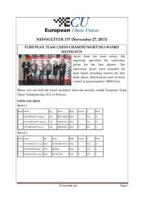 NEWSLETTER 137 (November 27, 2013) EUROPEAN TEAM CHESS CHAMPIONSHIP 2013 BOARD MEDALISTS Apart from the team prizes, the organizer provided the individual prizes for the best players. The