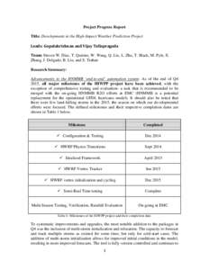 Project Progress Report Title: Developments in the High-Impact Weather Prediction Project Leads: Gopalakrishnan and Vijay Tallapragada Team: Steven W. Diaz, T. Quirino, W. Wang, Q. Liu, L. Zhu, T. Black, M. Pyle, X. Zhan