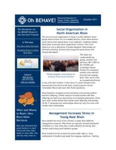 October[removed]The Newsletter for the BEHAVE Research and Outreach Program