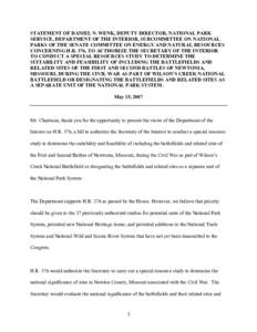 STATEMENT OF DANIEL N. WENK, DEPUTY DIRECTOR, NATIONAL PARK SERVICE, DEPARTMENT OF THE INTERIOR, SUBCOMMITTEE ON NATIONAL PARKS OF THE SENATE COMMITTEE ON ENERGY AND NATURAL RESOURCES CONCERNING H.R. 376, TO AUTHORIZE TH