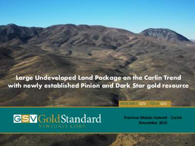 Large Undeveloped Land Package on the Carlin Trend with newly established Pinion and Dark Star gold resource NYSE MKT: GSV | TSX.V: GSV Precious Metals Summit - Zurich November 2015