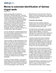 Moves to automate identification of Saimaa ringed seals