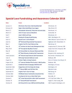 117 Youth Development Court | Winchester, VACenter Drive, Box 2062 | Bethesda, MDwww.specialove.org | Special Love Fundraising and Awareness Calendar 2018 Date