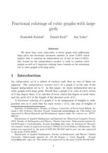 Fractional colorings of cubic graphs with large girth František Kardoš∗ Daniel Král’†