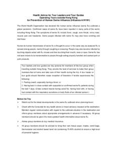 Health Advice for Tour Leaders and Tour Guides Operating Tours outside Hong Kong for Prevention of Human Swine Influenza (Influenza A/H1N1)