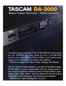 DA-3000 Product Spec Sheet  Oct, 2013 Product Spec Sheet Stereo Master Recorder/ADDA Converter
