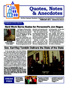 Quotes, Notes & Anecdotes Monthly E ­ mployee Newsletter Published by the Department of Administration FEBRUARYVolume 22, Issue 2
